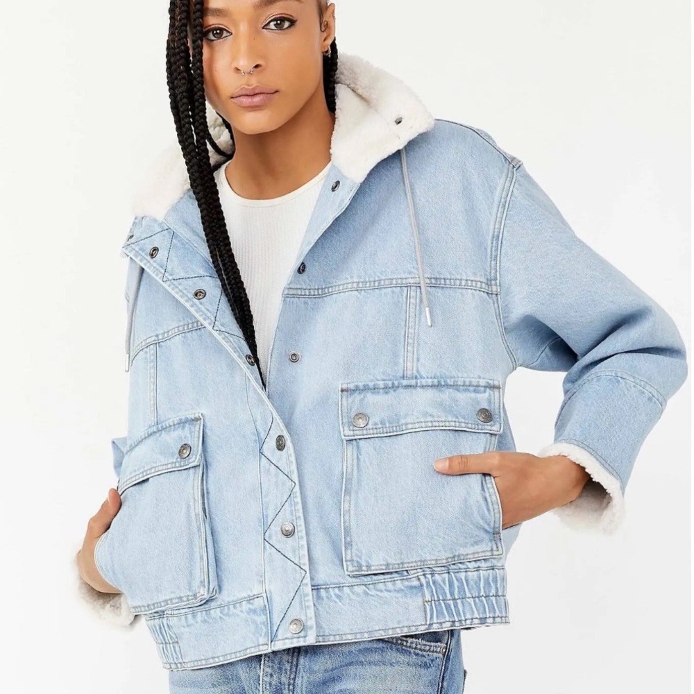 Free People Denim Jean Sherpa Jacket